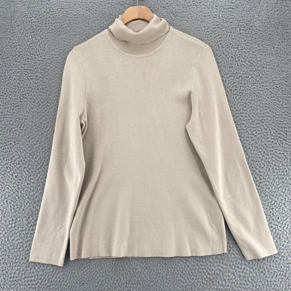 Chicos Sweater Womens 2 US Large Ivory Turtleneck Knit Stretch Pullover Casual